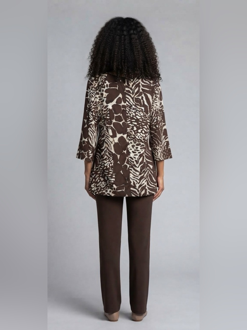 Vintage AVON Animal Print V-Neck Tunic M 20” p2p Brown/White EUC - Picture 9 of 11